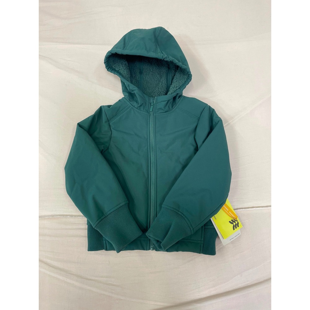 All in Motion Boys Softshell Jacket Teal Green Sherpa Lined Hooded XS 4/5 NEW